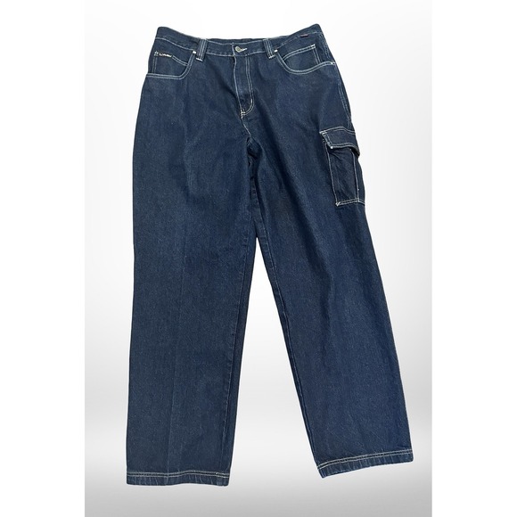 FUBU Jeans Mens 38x34 Dark Blue Denim Carpenter Workwear Baggy Classic 90s Style - Picture 1 of 8